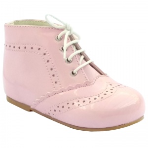 Girls Pink Patent Brogue Lace Up Boots